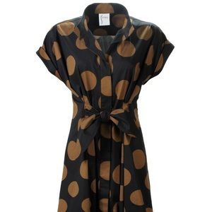 Tie-front, brown & black polka Dot Dress. sz med